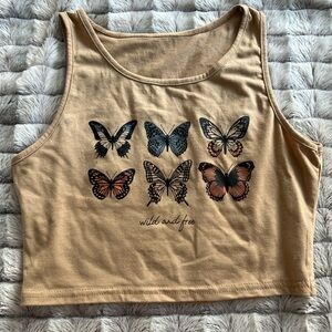 Butterfly Tan Cropped Tank Top(medium)